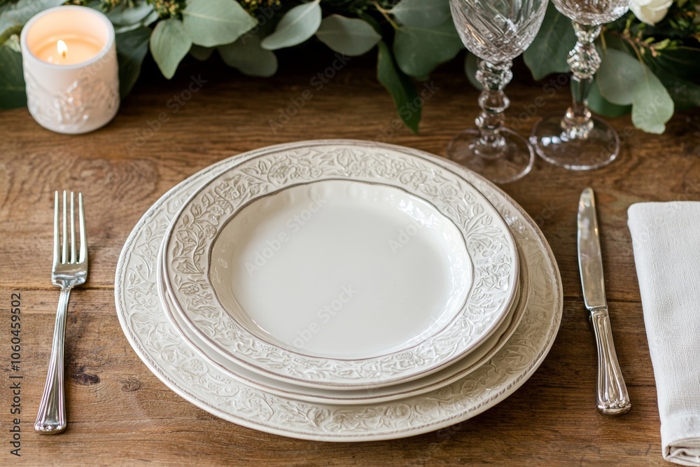 Elegant Table Setting with Fine Dinnerware and Decor Elegant Table Setting with Fine Dinnerware and Decor