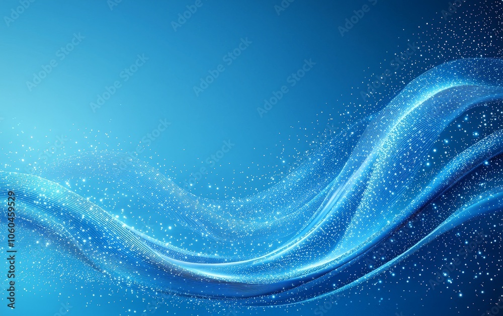 A smooth, flowing blue wave with sparkling particles, conveying a sense of calm and motion. A smooth, flowing blue wave with sparkling particles, conveying a sense of calm and motion.