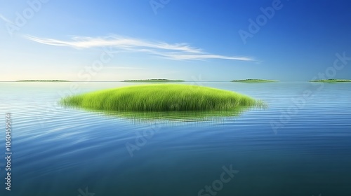 Calm Water and Green Islands Blank Background with Copy Space for Design Projects