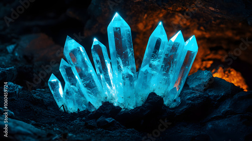 The Eerie Beauty of a Stygian Cavern Adorned with Glowing Crystals and Cloaked in Darkness photo