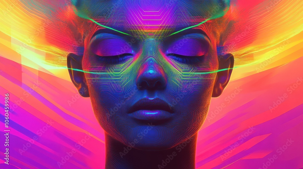 Trippy digital artwork with a retro vibe, bold gradients, and abstract geometric forms Trippy digital artwork with a retro vibe, bold gradients, and abstract geometric forms