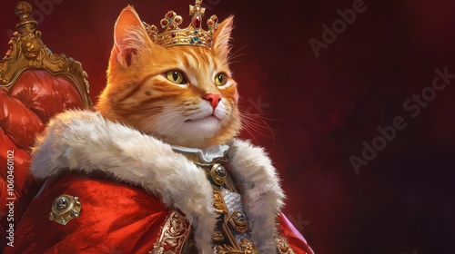 Regal Feline: The Orange Cat King in 8k High-Definition photo