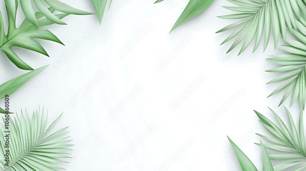 Fototapeta premium Green Leaves on White Background Light Gradient Background with Room for Typography