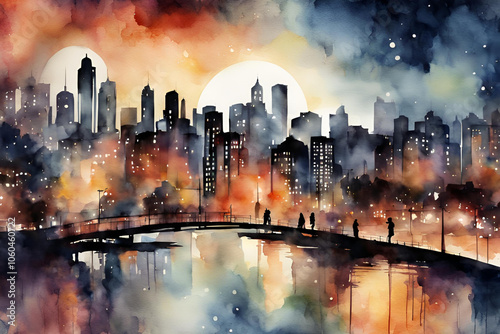 City night watercolor background city backgrounds outdoors