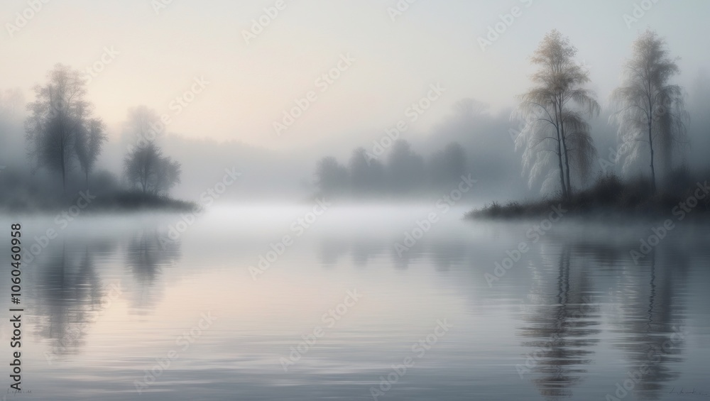 Fototapeta premium Misty lake in Soft Surrealism style. Created with generative AI technology