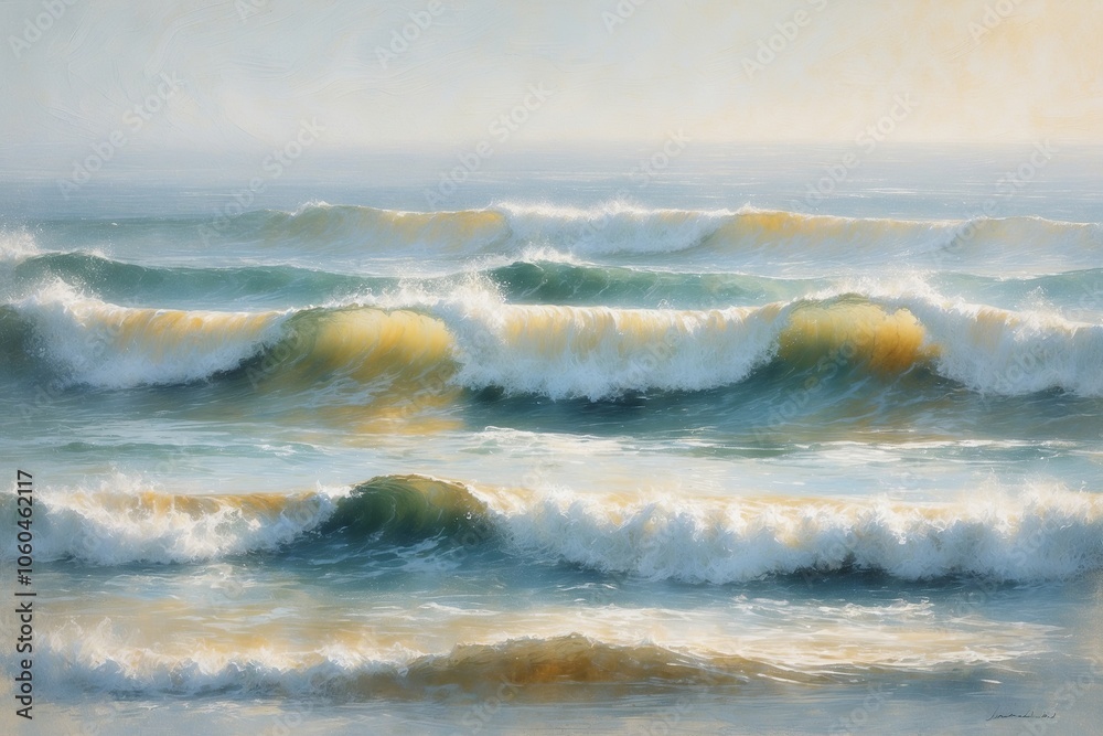Ocean waves in Luminism style. Created with generative AI technology Ocean waves in Luminism style. Created with generative AI technology