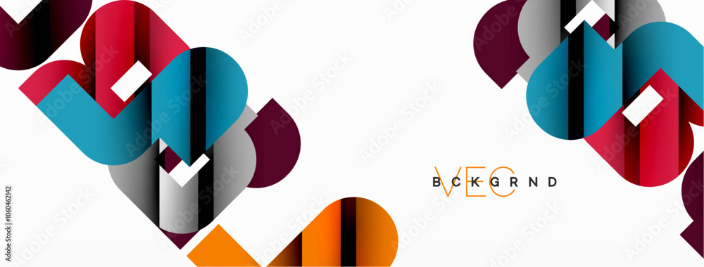 Abstract background. Colorful geometric curve shapes with black shadow lines effects
