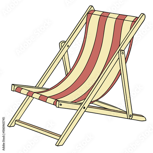 Beach Chair - Foldable, Striped Design, Isolated on White Background.