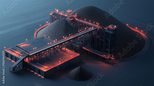 Coal storage dome with stacker and reclaimer, illustration art photo