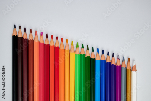 Colored pencils on a white background
