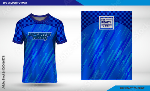 stripe blue line Tshirt mockup abstract grunge sport jersey design for football soccer, racing, esports, running photo