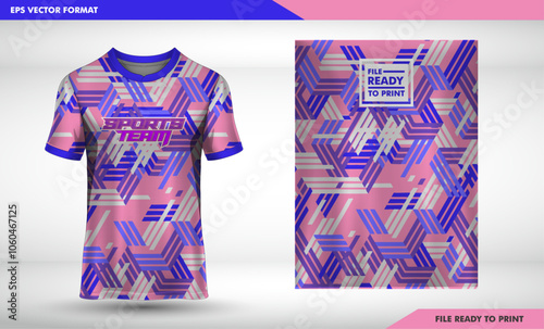 girl cute color T-shirt sport jersey design template with geometric line stripes background. Sport uniform in front view. Shirt mock up for sport club. Vector Illustration