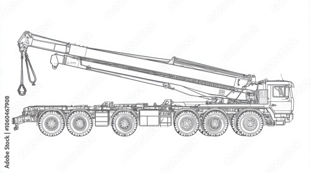 Crane Truck with Extended Boom Outline Illustration Crane Truck with Extended Boom Outline Illustration