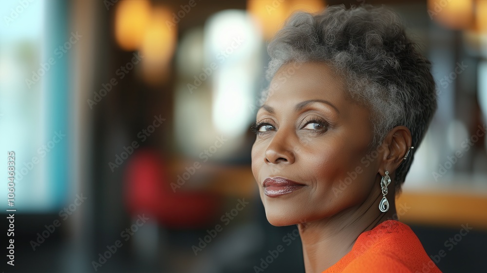 Women's haircut for short hair, 55-65 years old, African-American woman