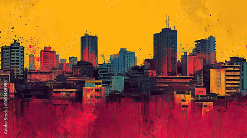 Mbuji, Mayi, Democratic, Pop Art style theme print. Cityscape, city skyline.Vibrant, bright, modern, trendy, graphic designed for poster, card, wallpaper photo