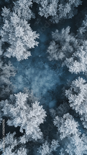 Frost crystals cover tree branches in the forest, wallpaper