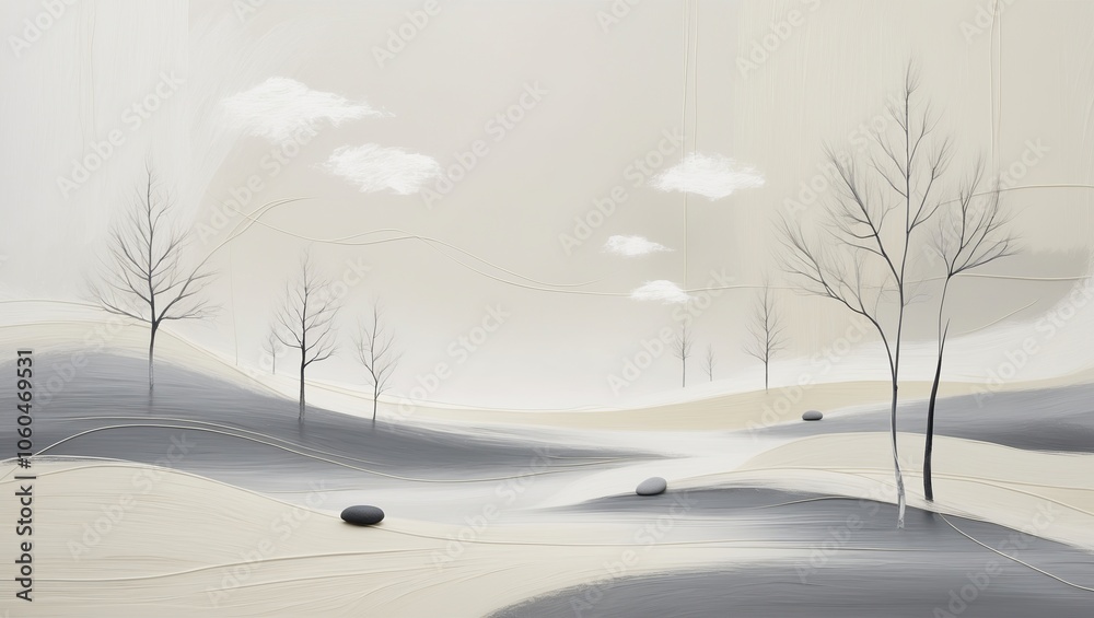 Zen landscape in Quietist Art style. Created with generative AI technology Zen landscape in Quietist Art style. Created with generative AI technology