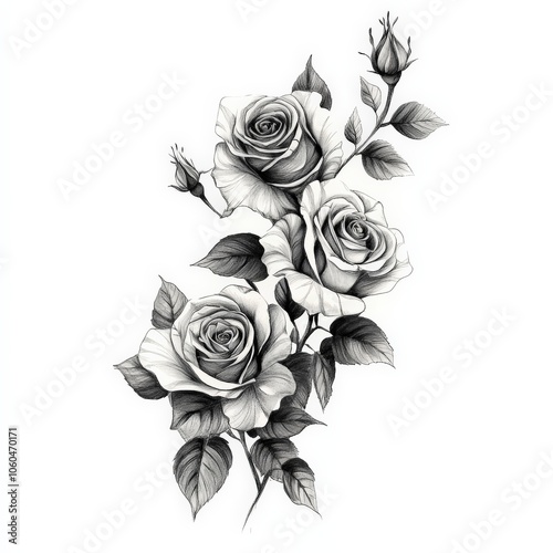 Wallpaper Mural rose, flower, floral, vector, bouquet, illustration, nature, leaf, flowers, roses, design, pattern, plant, pink, love, vintage, art, blossom, wedding, decoration, drawing, beauty, spring, ornament, pa Torontodigital.ca