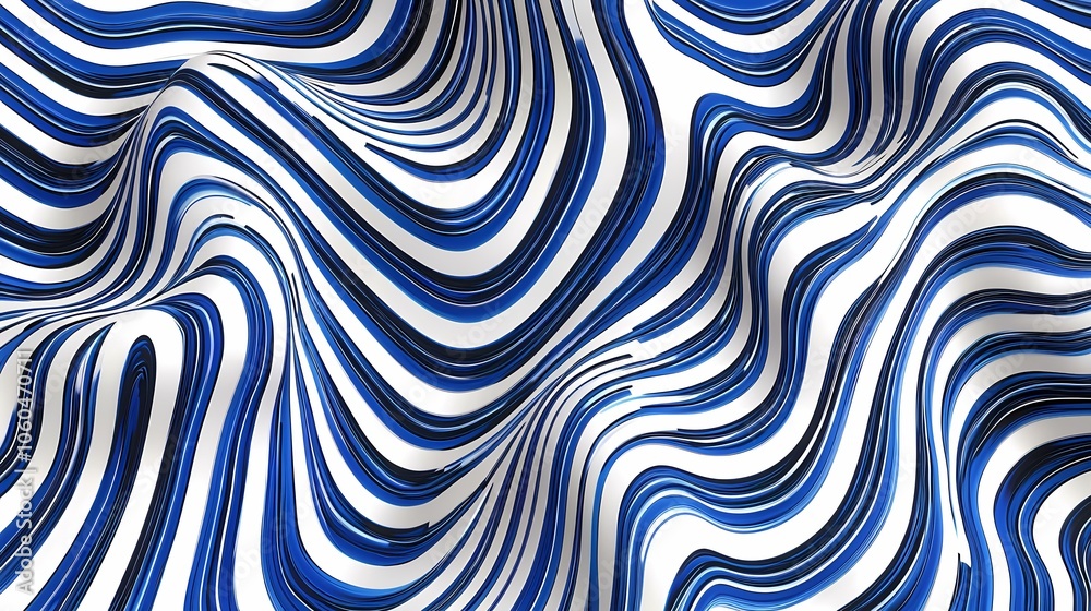 Fototapeta premium The image contains an abstract pattern of wavy blue and black lines on a white background.