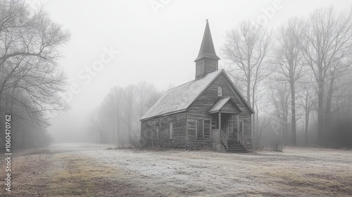 Small Derelict Church in Rural Kentucky Fog