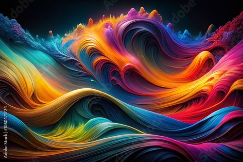 Colorful Abstract Waves and Swirls on Black Background - Panoramic Photography, Vibrant Patterns, Modern Art, Abstract Design, Artistic Imagery, Visual Art, Decorative Backgrounds