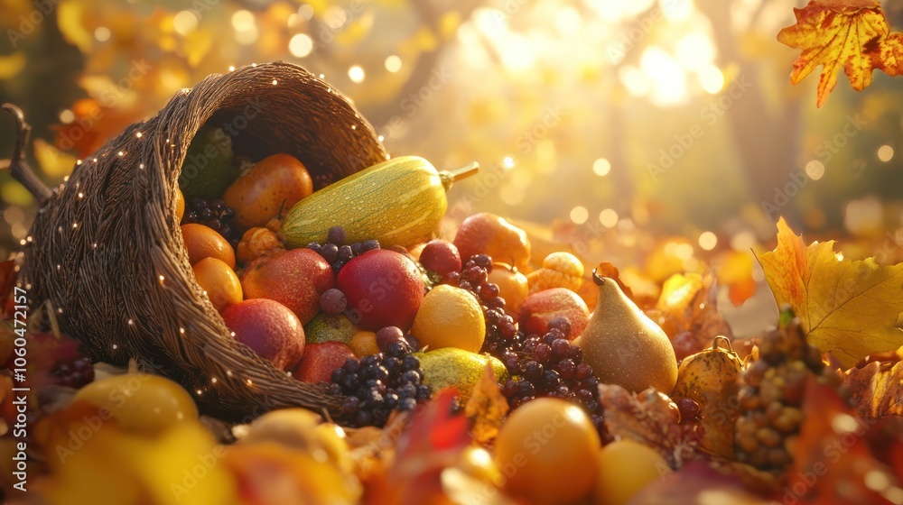 a festive Thanksgiving scene showcasing a cornucopia overflowing with fresh fruits, vegetables, and grains a festive Thanksgiving scene showcasing a cornucopia overflowing with fresh fruits, vegetables, and grains