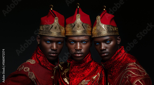 Afrofuturistic royalty with golden crowns