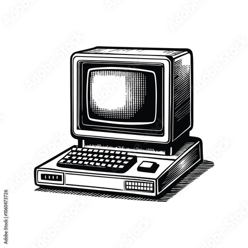 vintage computer drawing vector illustration