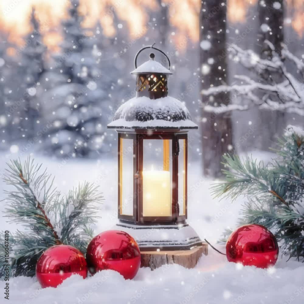 christmas lantern in the snow christmas lantern in the snow