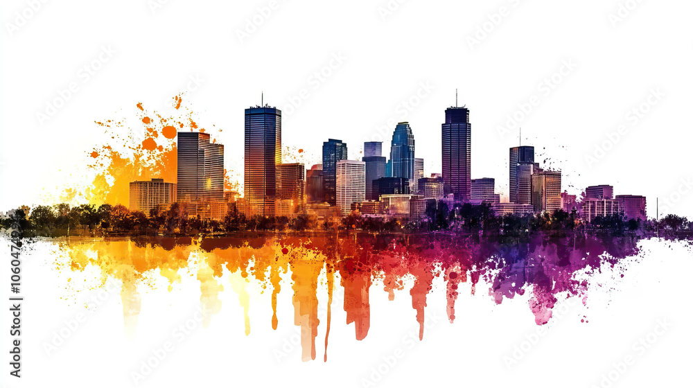 Obraz premium Minneapolis, USA, Pop Art style theme print. Cityscape, city skyline.Vibrant, bright, modern, trendy, graphic designed for poster, card, wallpaper