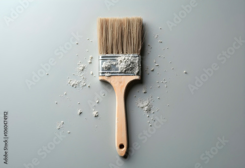 Dirty paint brush isolated on white background photo