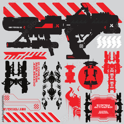 cyberpunk y2k 2000s gaming futuristic icon pattern  set collection template hud for branding fashion t-shirt decoration decals, 2d illustration rendering vector 