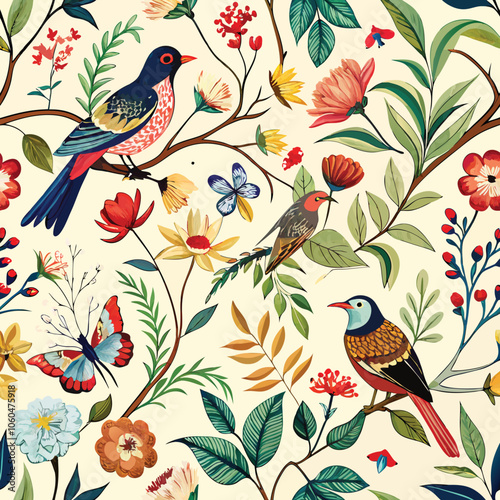 Floral bird leaf charismas seamless pattern design 