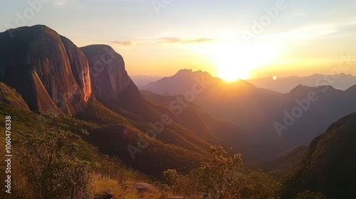 Sunset in the mountains between Rio de Janeiro and Minas Gerais states. Serra da Beleza, brazilian known location of UFOs