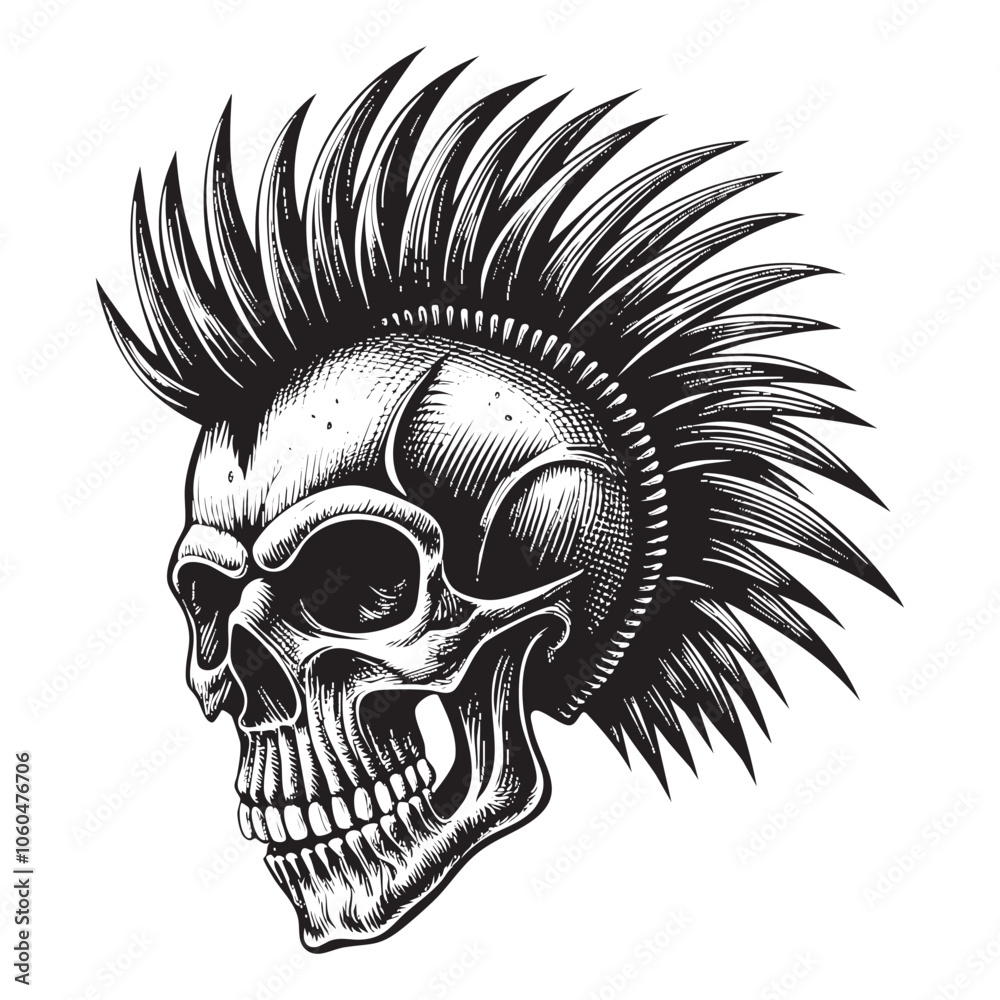 Fototapeta premium skull punk drawing vector illustration 