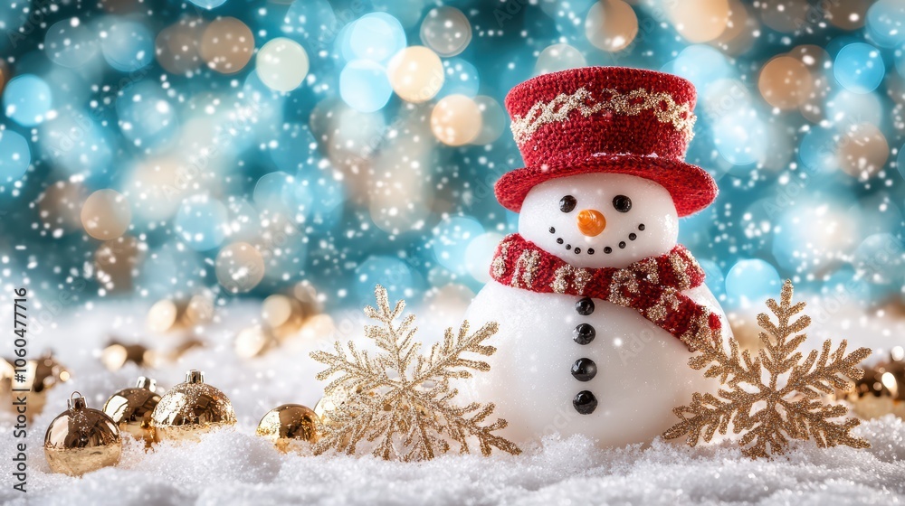 Snowman with Sparkling Background During Winter Snowman with Sparkling Background During Winter