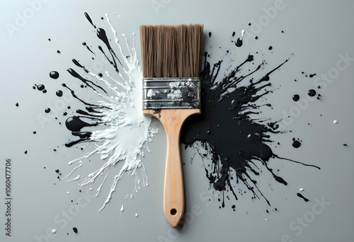 Dirty paint brush isolated on white background photo