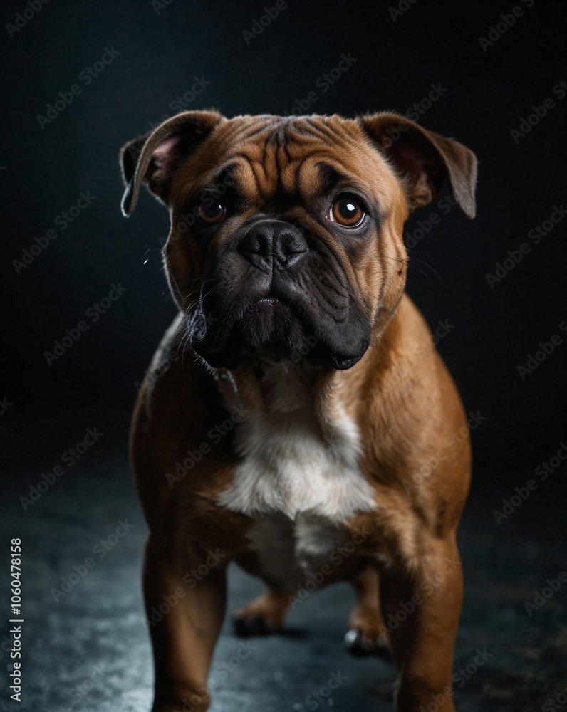 professional photo of brown bulldog front view in a dark background small dog professional photo of brown bulldog front view in a dark background small dog