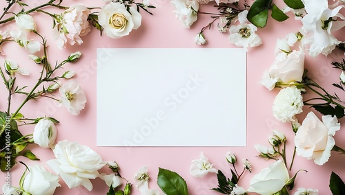 Elegant White Rose Card Mockup on Pastel Pink Background