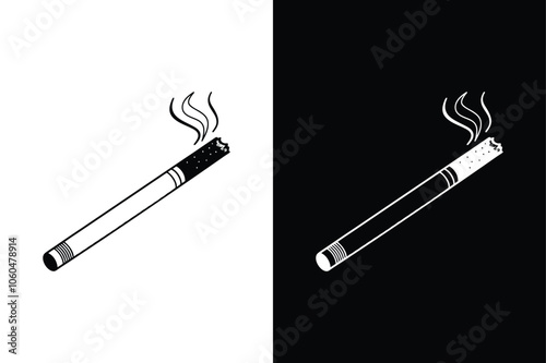 Cigarette line icon, outline vector sign, on white and black background.