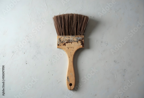 Dirty paint brush isolated on white background photo