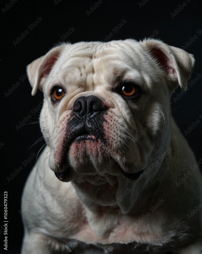 professional photo of white bulldog front view in a dark background cute dog professional photo of white bulldog front view in a dark background cute dog
