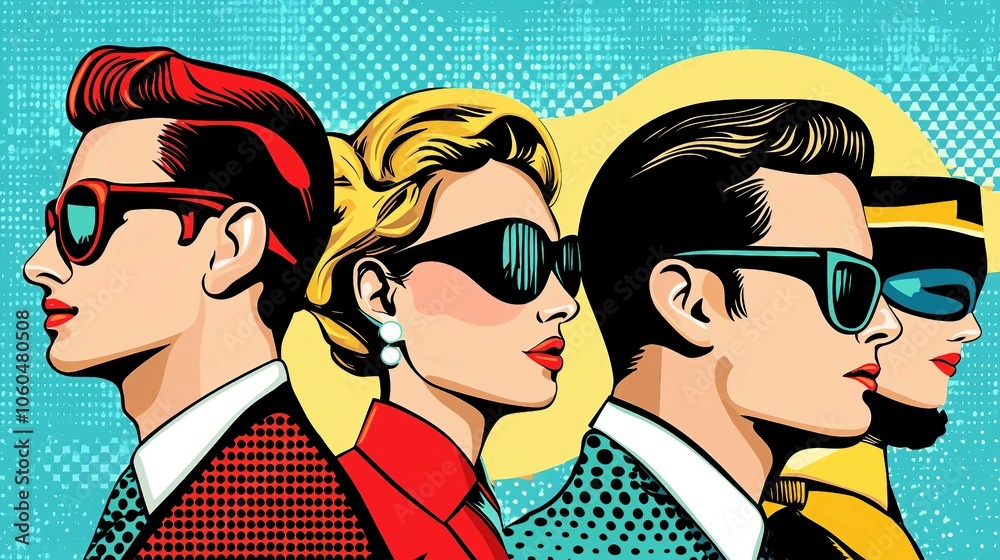 Retro Pop Art Crowd Illustration of Men and Women