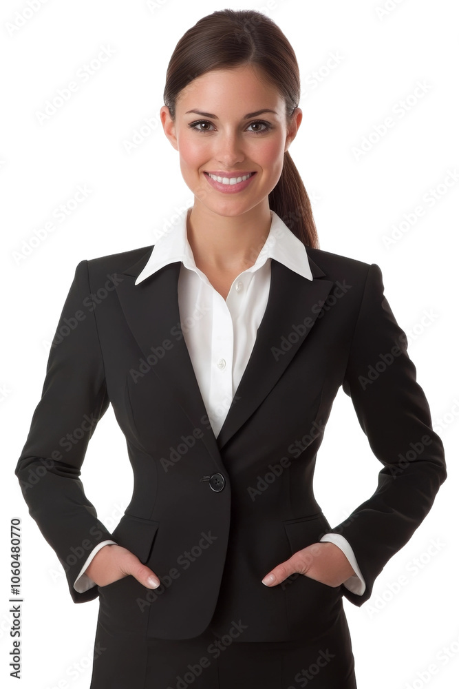 Professional woman in a tailored suit with a confident smile, posing against a transparent background Professional woman in a tailored suit with a confident smile, posing against a transparent background