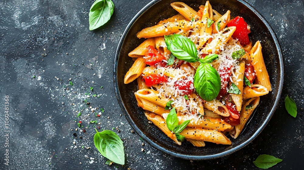 Delicious pasta dish with fresh basil and parmesan cheese a culinary delight for food lovers