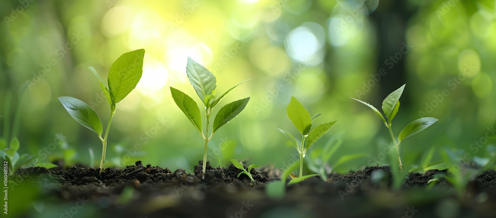 Seeds sprouting in soil with a green nature background, a banner for the environment and ecology concept, with copy space. Seeds sprouting in soil with a green nature background, a banner for the environment and ecology concept, with copy space.