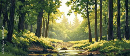 Illustration vectorielle de forêt en digital art pour écran panoramique