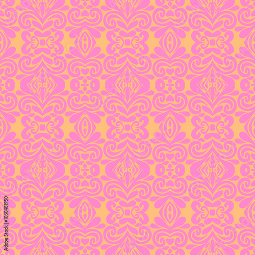  Pink Peony and Orange Blossom Harmony Seamless pattern