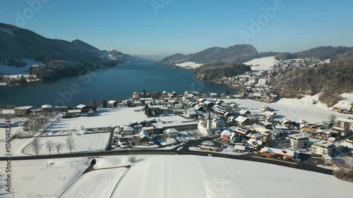 Aerial View to Lake Fuschl, Fuschlsee, Salzburg, Austria, Winter photo