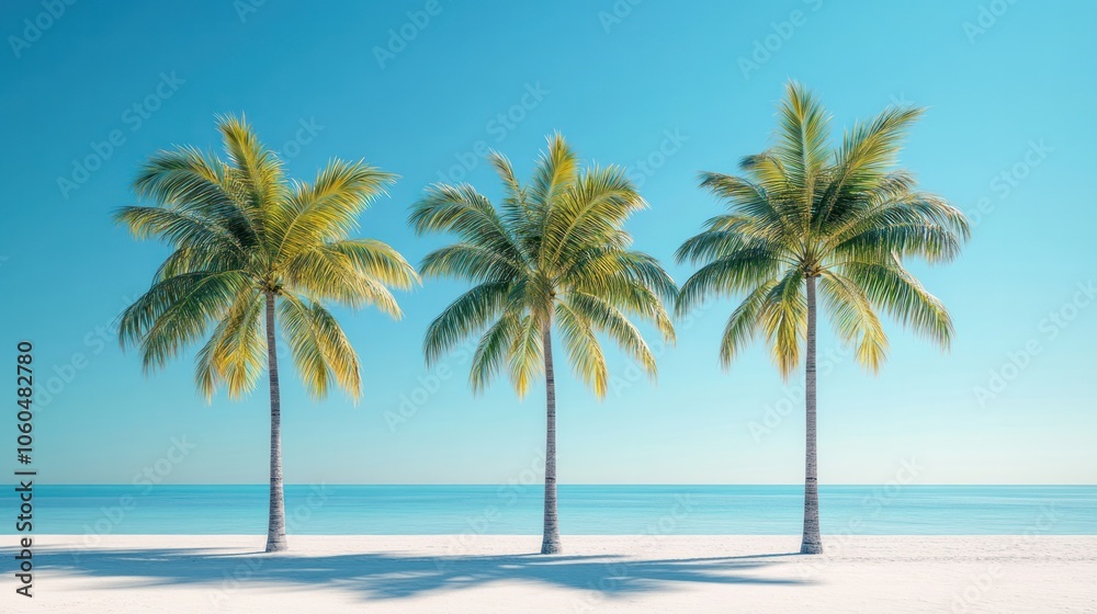 A stunning visual of three 3D coconut palm trees, each at different heights, with detailed textures on the bark and leaves. A stunning visual of three 3D coconut palm trees, each at different heights, with detailed textures on the bark and leaves.